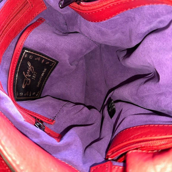 ❤️ Sharif Firenze Red Hieroglyphics Leather Drawstring Shoulder Bag ~ Excellent - Picture 12 of 15